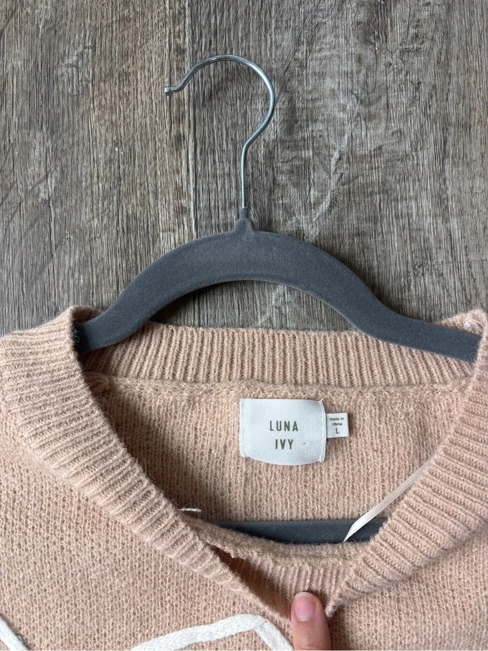 Blush Pink Bow-Appliqué Crewneck Sweater